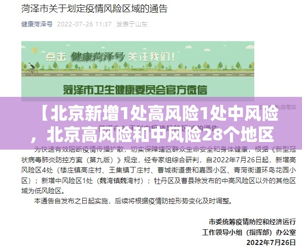 【北京新增1处高风险1处中风险，北京高风险和中风险28个地区】
