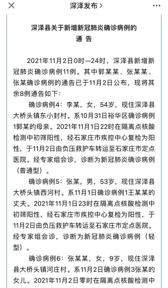 河北深泽增8例确诊/河北深泽确诊病例