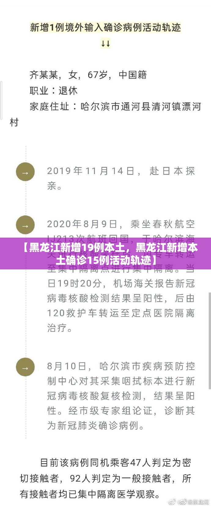 【黑龙江新增19例本土，黑龙江新增本土确诊15例活动轨迹】