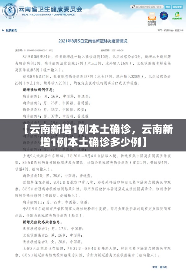 【云南新增1例本土确诊，云南新增1例本土确诊多少例】