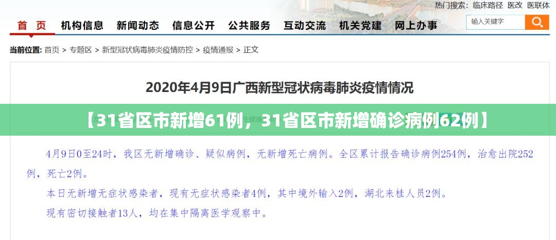 【31省区市新增61例，31省区市新增确诊病例62例】