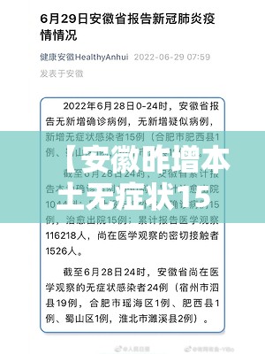 【安徽昨增本土无症状15例，安徽新增无症状1例】