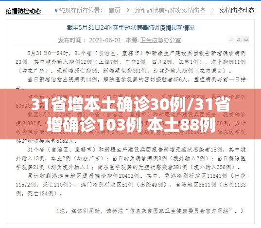 31省增本土确诊30例/31省增确诊103例 本土88例