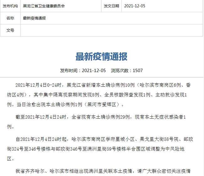 哈尔滨新增本土确诊6例(哈尔滨新增本土5例)