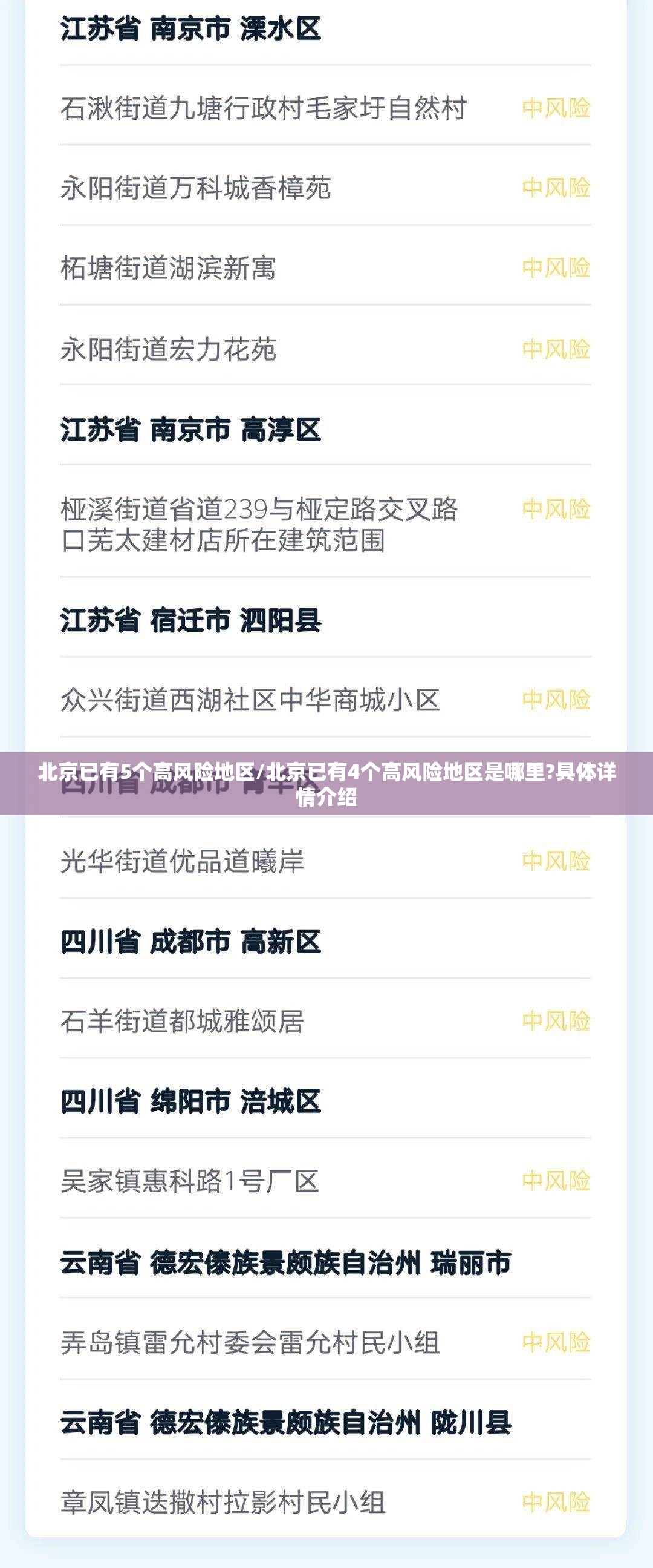 北京已有5个高风险地区/北京已有4个高风险地区是哪里?具体详情介绍