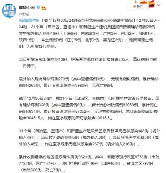 31省区市无新增确诊病例(31省无新增确诊 新闻)