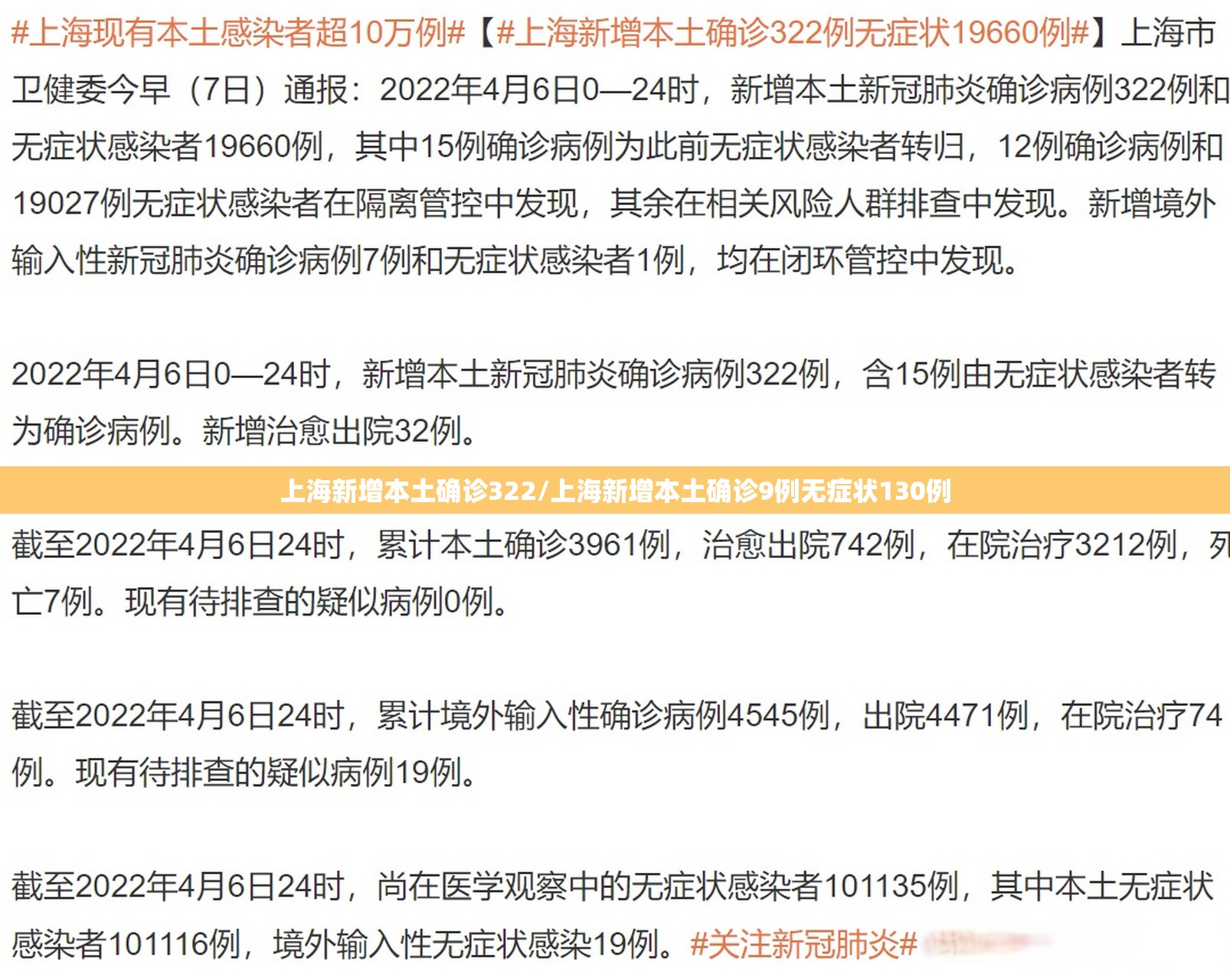 上海新增本土确诊322/上海新增本土确诊9例无症状130例