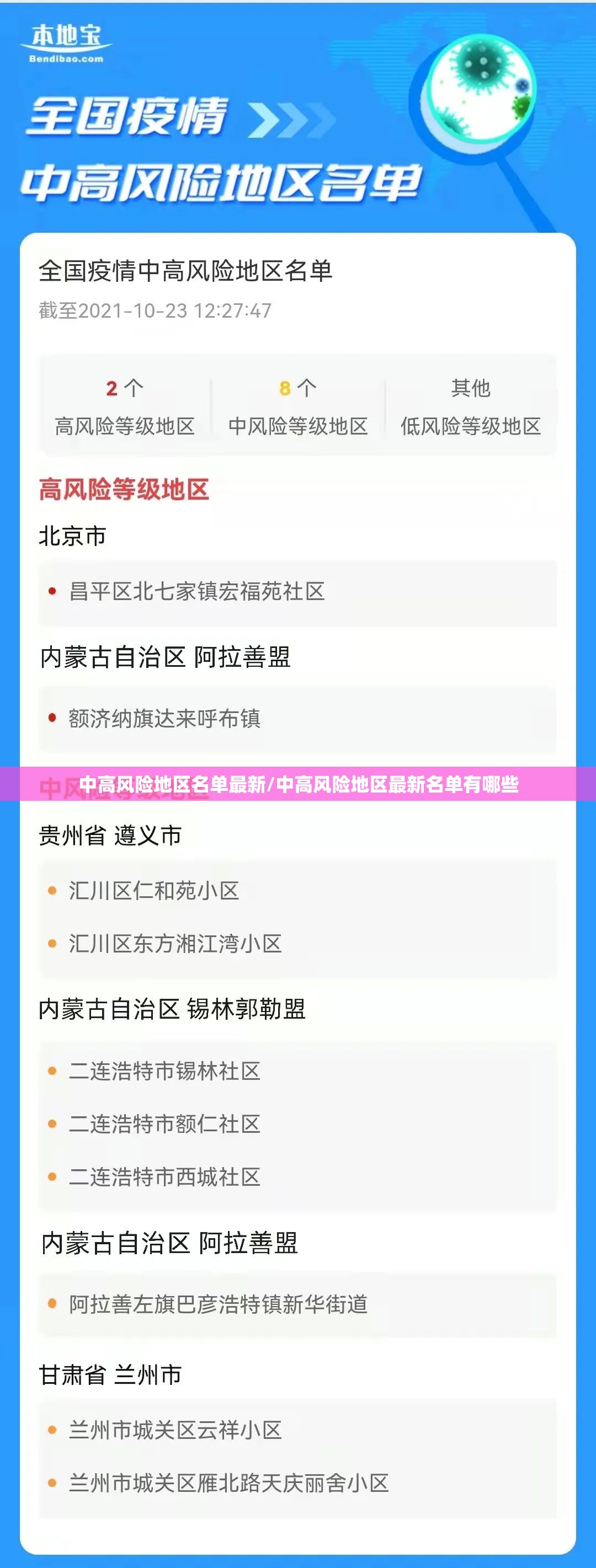 中高风险地区名单最新/中高风险地区最新名单有哪些