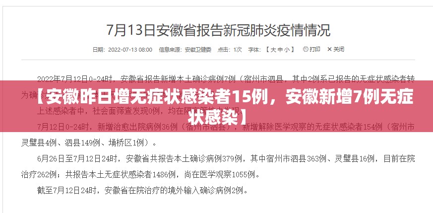 【安徽昨日增无症状感染者15例，安徽新增7例无症状感染】