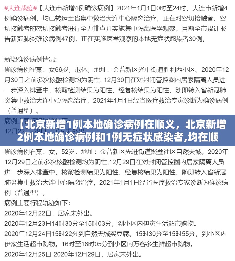 【北京新增1例本地确诊病例在顺义，北京新增2例本地确诊病例和1例无症状感染者,均在顺义】