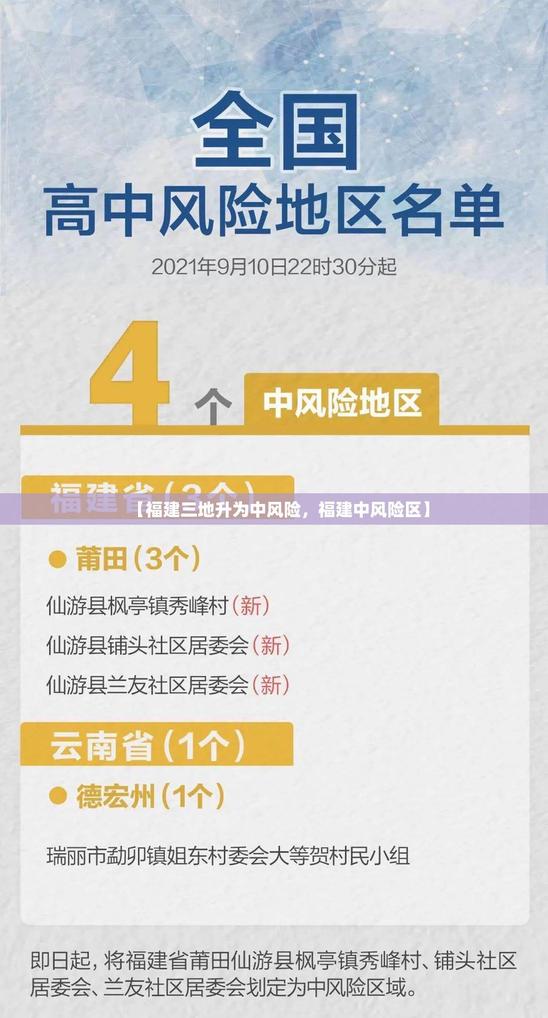 【福建三地升为中风险，福建中风险区】