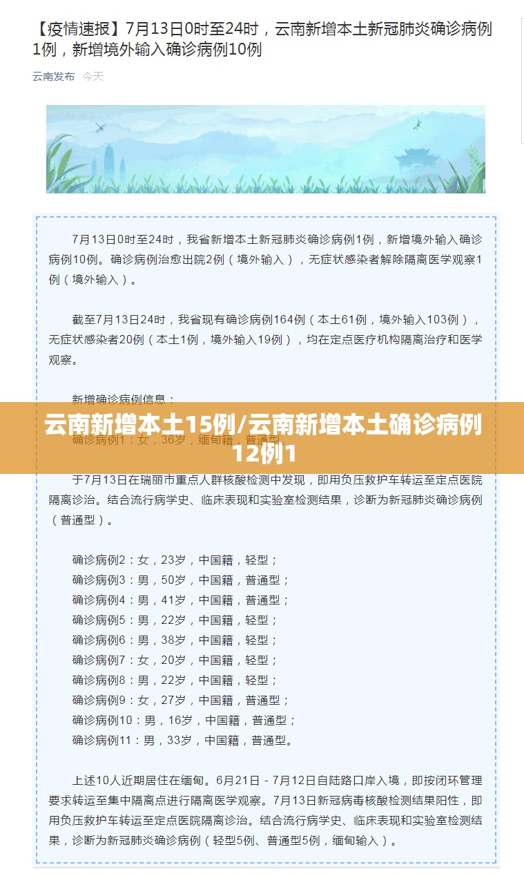 云南新增本土15例/云南新增本土确诊病例12例1