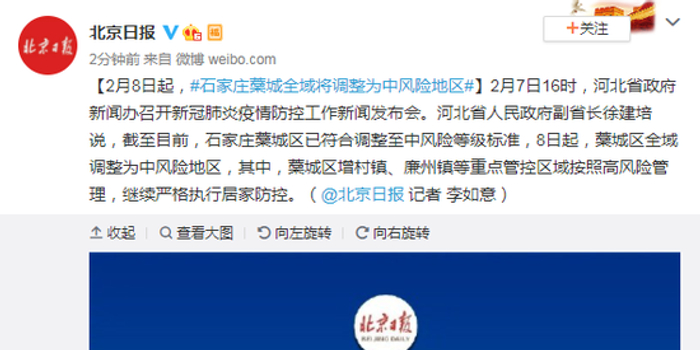石家庄藁城区调整为中风险/石家庄藁城区是中风险区吗