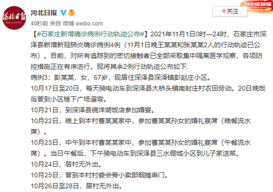 石家庄病例行动轨迹/石家庄疑似病例轨迹