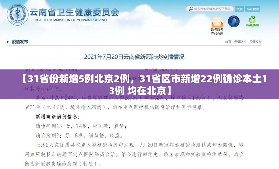 【31省份新增5例北京2例,31省区市新增22例确诊本土13例 均在北京】 【31省份新增5例北京2例,31省区市新增22例确诊本土13例 均在北京】