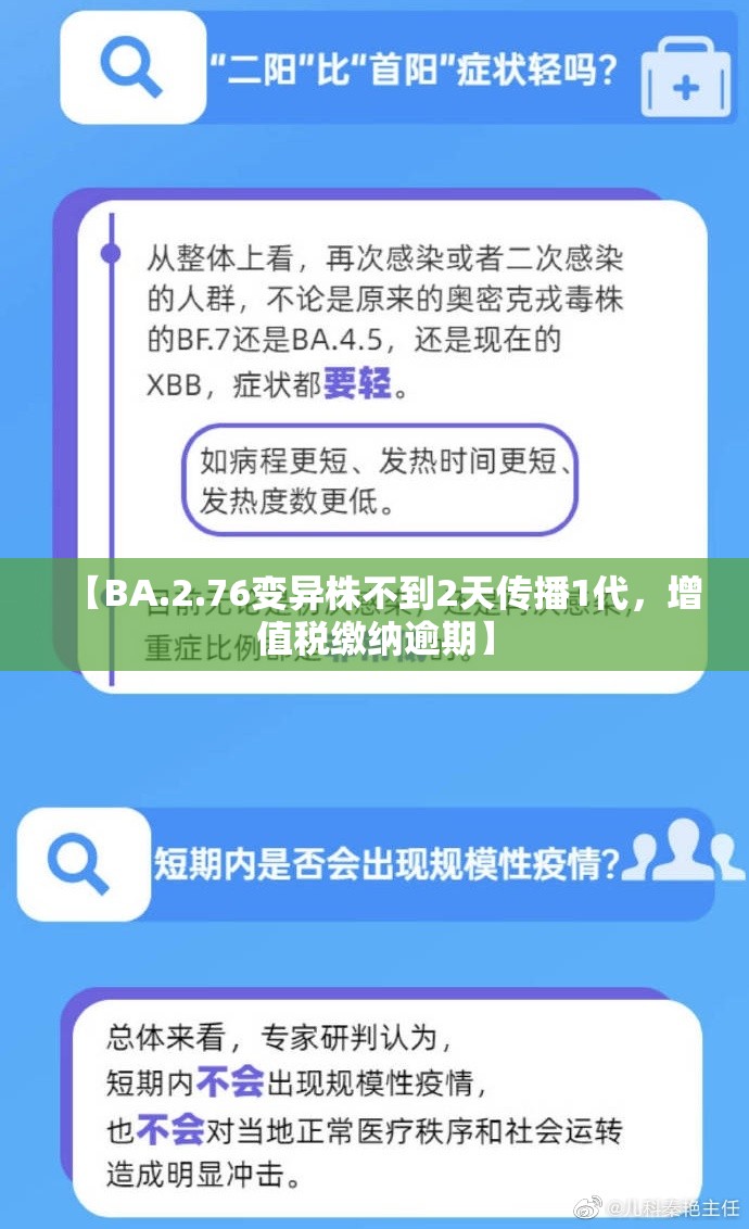 【BA.2.76变异株不到2天传播1代，增值税缴纳逾期】